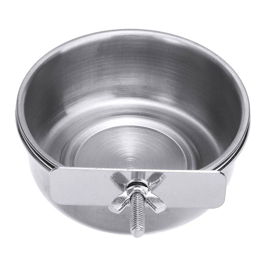 Stainless Steel Clamp-on Hanging Food Dish Cage Cup Bird Feeder Water Drinker Parrot Feeding Bowl