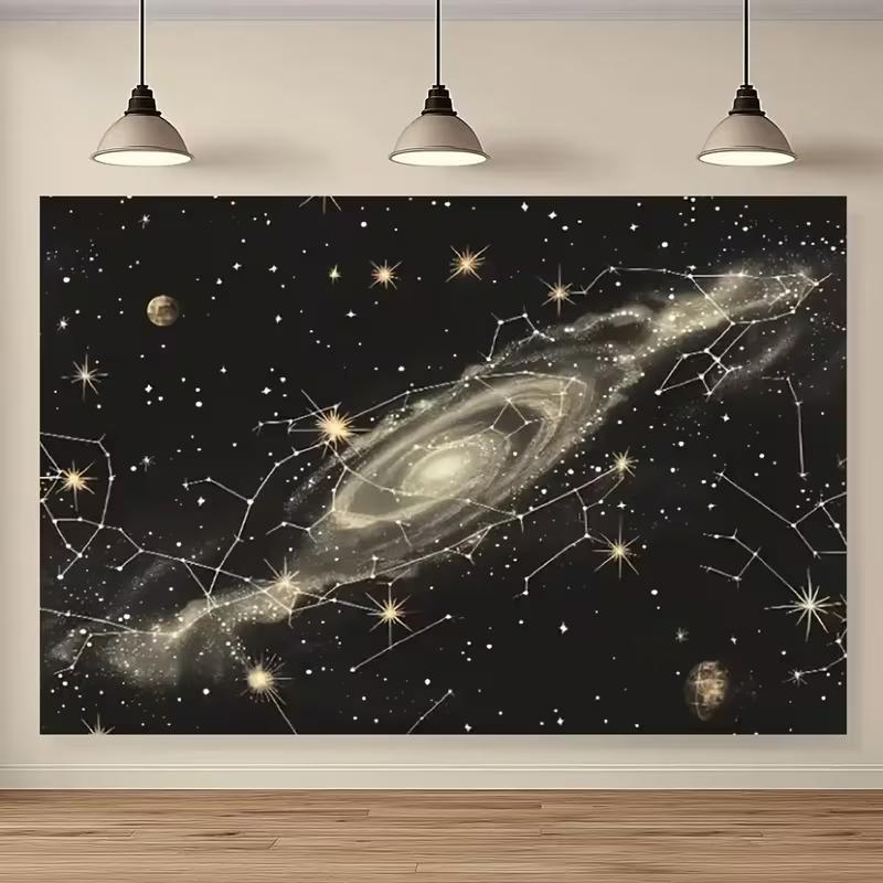 2D Flat Golden Nebula Backdrop, Celestial Starry Night Photography Background