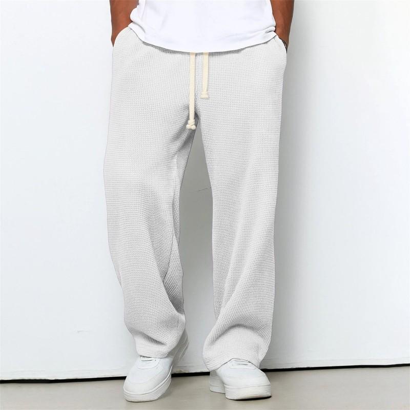 Mens Loose Waffle Knit Wide Leg Jogger Pants Casual Stretch Trousers Daily Wear