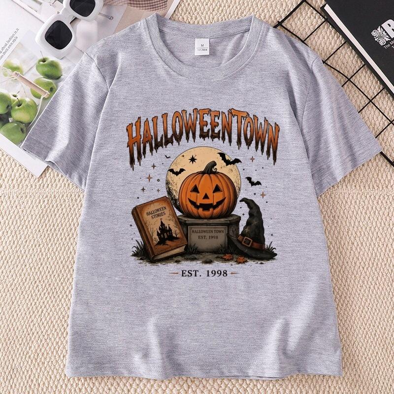 Halloween Town Est 1998 T Shirt Retro Pumpkin TShirt Unisex Spooky Season Tee Fall Graphic Tshirt Round Neck Printed Tops