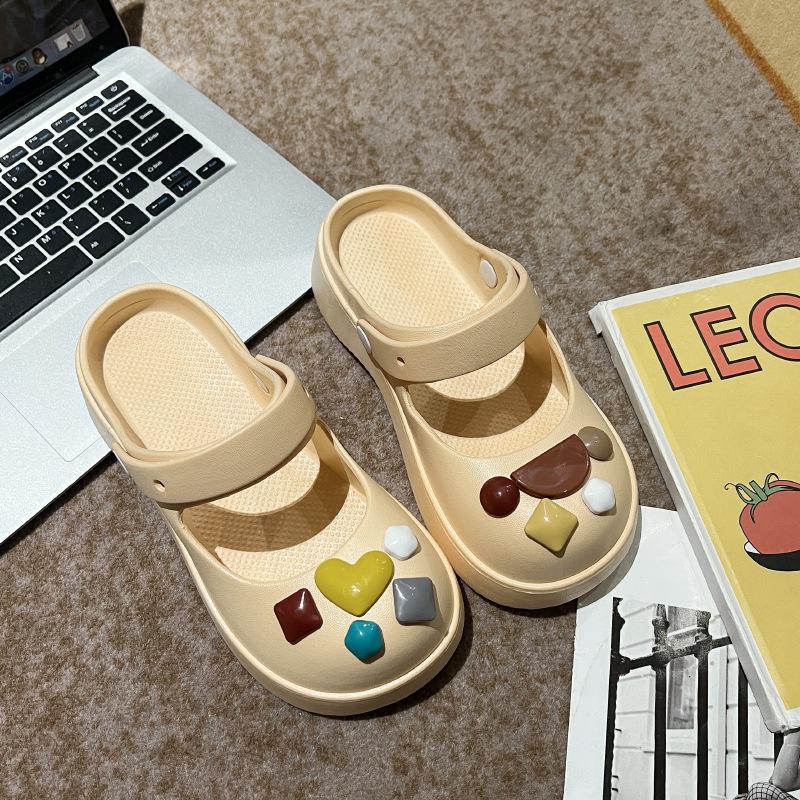 Женские модные черные сандалии 2023 года с закрытым носком и толстой подошвой, нескользящие