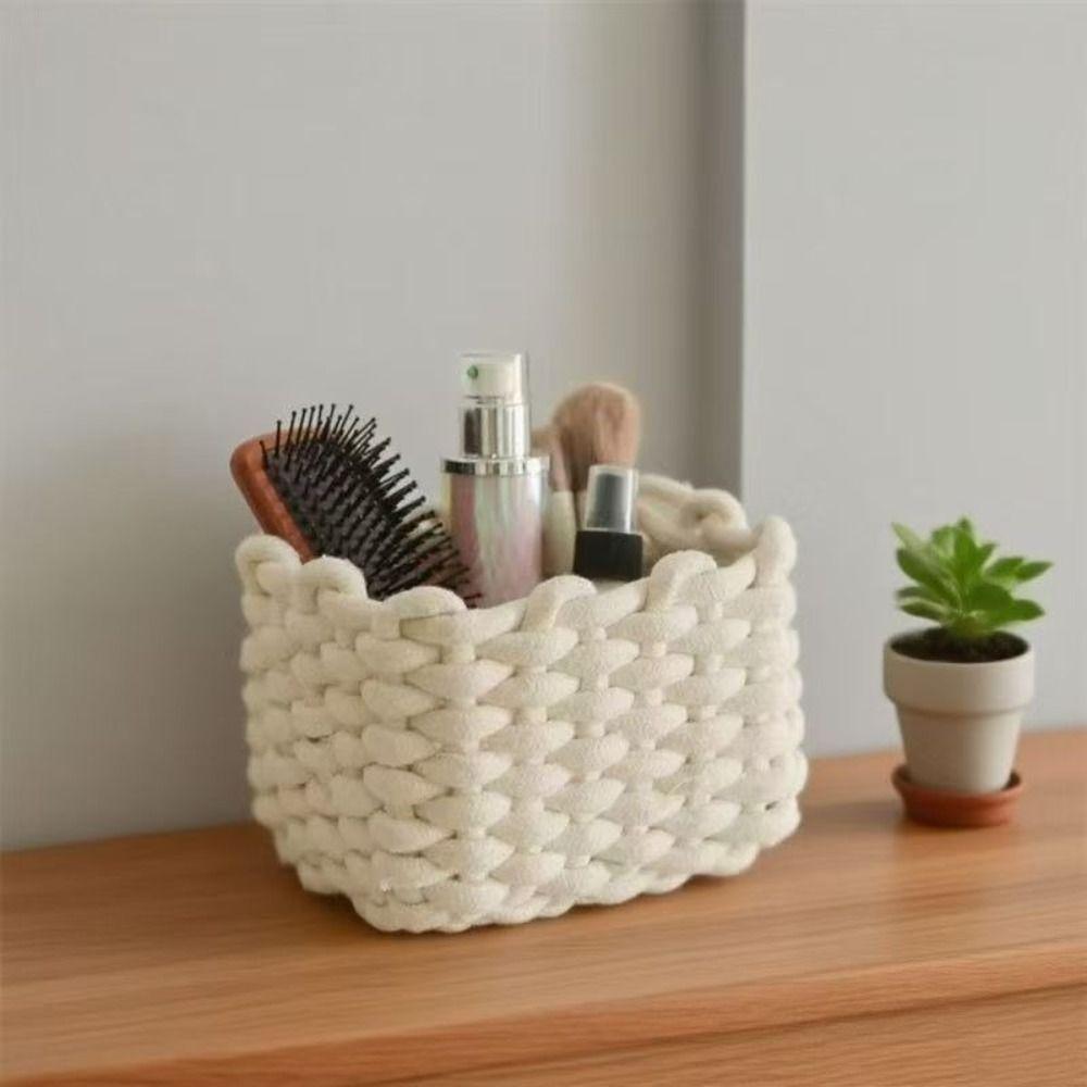 Nordic Style Woven Basket Rectangular Multi-functional Storage Basket Hand-woven Cotton Rope Basket Bathroom Storage
