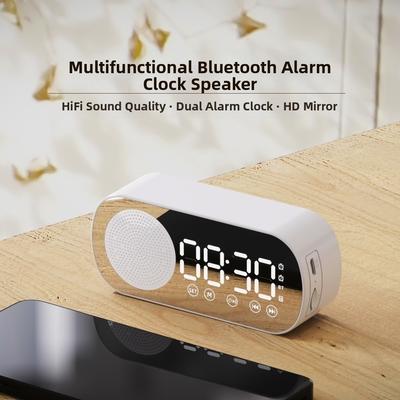 Беспроводные Bluetooth часы Hifi качество звука Двойной будильник Цифровой будильник Сабвуфер Зеркало Таймер Беспроводной Bluetooth-динамик