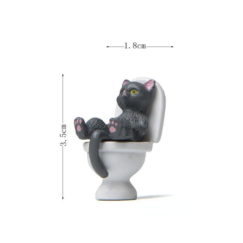 Creative Toilet Cat Figurines Interesting Kawaii Cartoon Cat Squatting On The Toilet Ornament Mini Miniature Desk Decoration