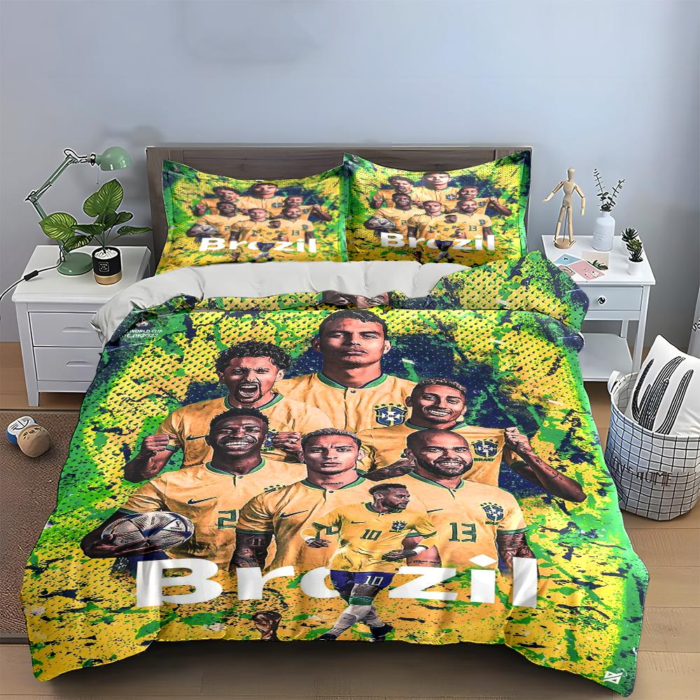 Brazil Football Team Bedding Set Bedding Duvet Cover Set Duvet Cover Pillowcases Home Decor (1 * Duvet Cover 2 * Pillowcases, without duvet insert)