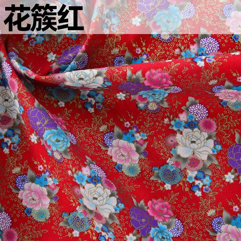 Ткань в японском стиле, чистый хлопок, с принтом, на метр, для одежды, ханьфу, скатерти, сумки, ручной работы, DIY, швейная ткань, бронзирование, синий