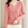 Трикотажная рубашка с V-образным вырезом на начало осени, тонкий топ с длинными рукавами, новая женская одежда осени 2024 года, свитер для мамы в иностранном стиле