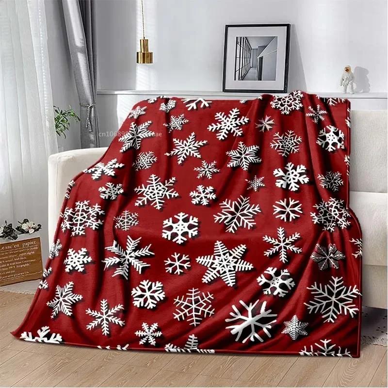 RIPRed Christmas Blanket Snowflake 3D Print Soft Cozy Flannel Blanket for Living Room Bedroom New Year Christmas Gift Home DecorR-I-P