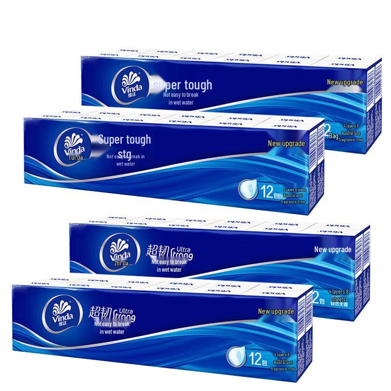 Vinda Ultra-Tough 4-Ply Paper Handkerchiefs (12 Packs x 4 Bundles)