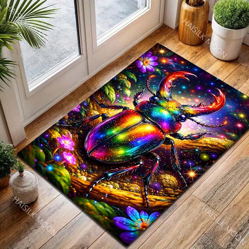 1PC Rainbow Rhinoceros Beetle flowers Print Carpet for Living Room Bedroom Sofa Home Decor Rus Non-slip Floor Mat Luxury Gift