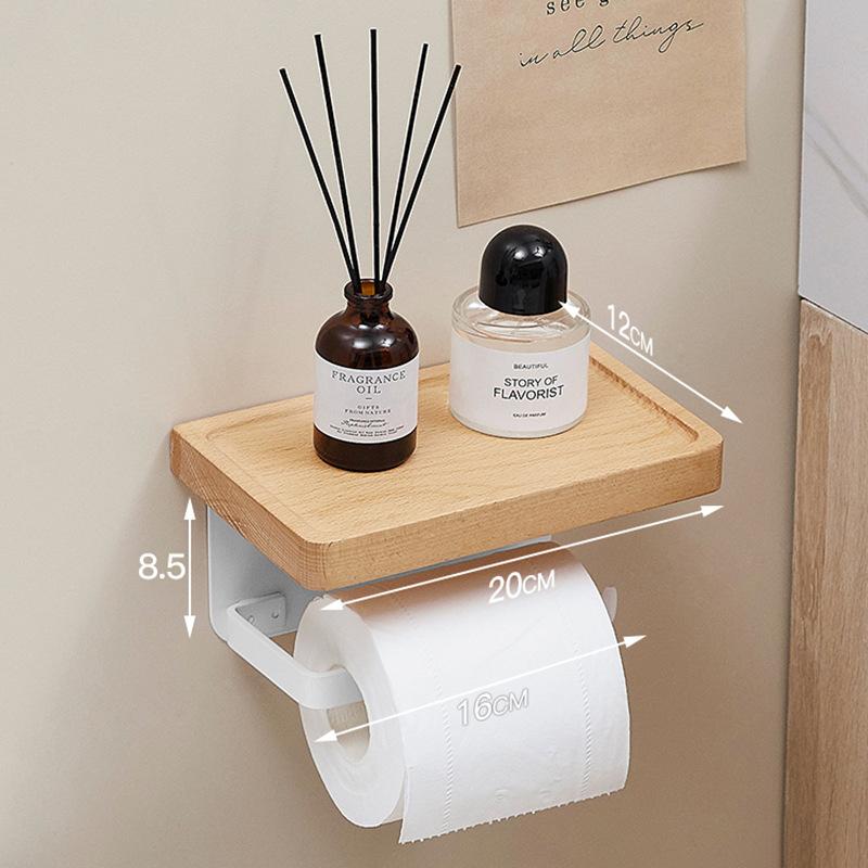Creative Walnut Wood Toilet Paper Holder No Drill Bathroom Tissue Box with Phone Shelf