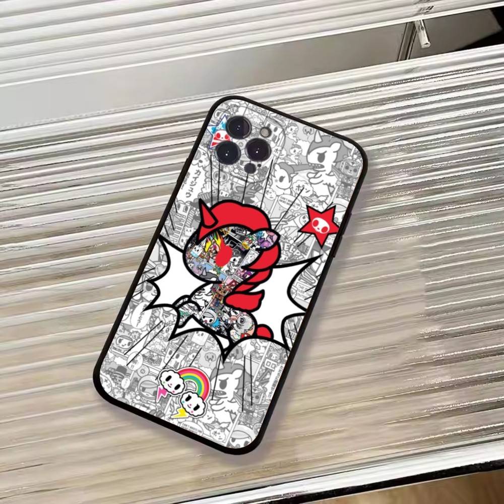 Япония T-Tokidokis Чехол для телефона для iPhone 17,16,15,14,13,12,11 Plus,Pro Max,XS,Мягкий силиконовый черный чехол