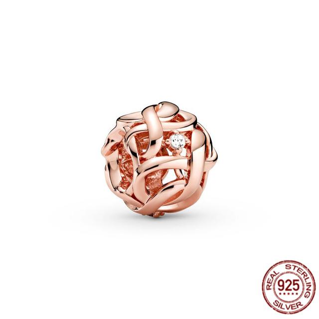 Ажурный круглый шарм с покрытием из розового золота, бусина из стерлингового серебра 925 пробы, подходит для милого модного браслета, ожерелье, ювелирные изделия для женщин
