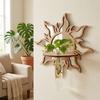 Mushroom House Wood Wall Mount Flower Shelf Mirror Hanging Plant Panel  Balcony Decor