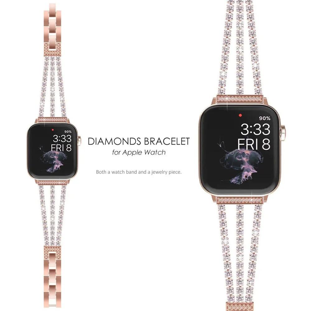 Diamond Strap for Apple Watch Ultra Band 49mm 45mm 41mm 44mm 40mm 42mm 38mm Women Metal Bracelet Iwatch Series 8 6 5 4 3 Se 7