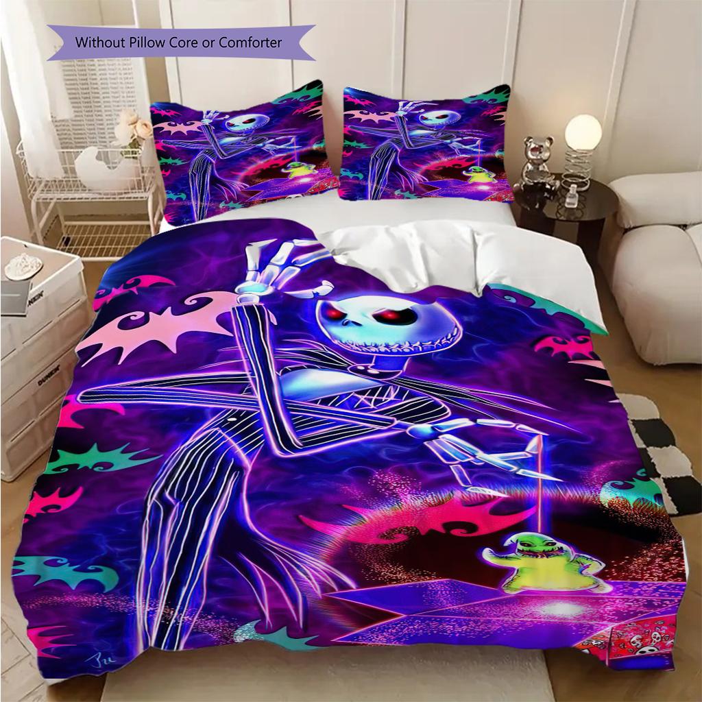 1PC The Nightmare Before Christmas pattern Bedding Quilt Set Quilt Cover Pillowcase Home Decoration (1 * duvet cover + 2 * pillowcase, without core)