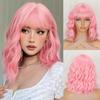 Short Pink Wigs for Women Short Wavy Light Pink Wigs with Bangs