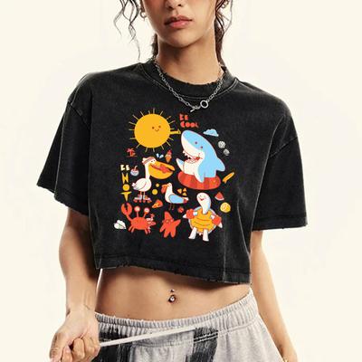 Утки Морские звезды Крабы Черепахи Акулы Весело играют Принт Постиранные Футболки Женские Мягкие Хлопковые Топы Футболка с круглым вырезом