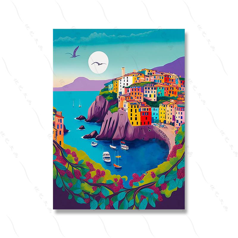 Набор из двух постеров с итальянским пейзажем, постер с морским пейзажем, картина маслом, абстрактный круиз на пристани, печать на холсте, гостиная, домашний декор