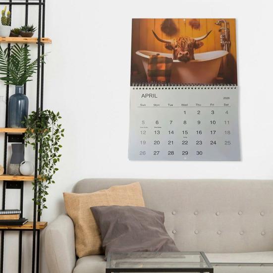 Highland Cow Calendar 2026 Scottish Cow Wall Calendar Hanging Monthly Planner Animal Calendar for Farmhouse Home Wall Decor