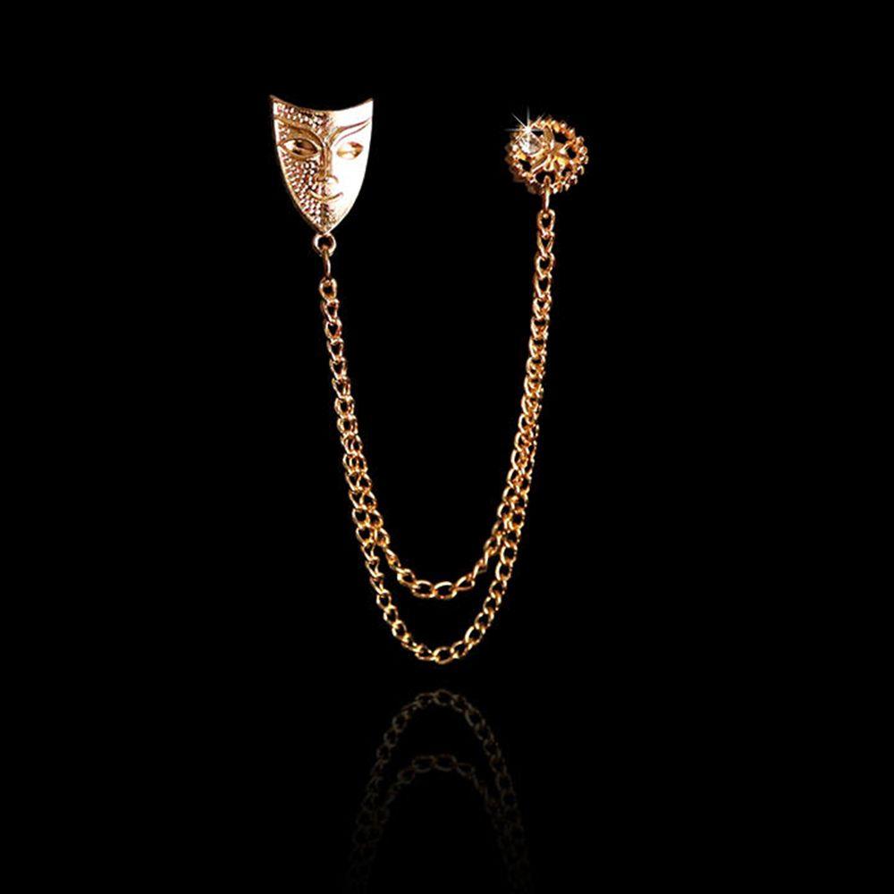Gold Color Suit Accessories Lapel Pins Tassel Brooches Women Men Mask Tassel Chain Brooch Brooch