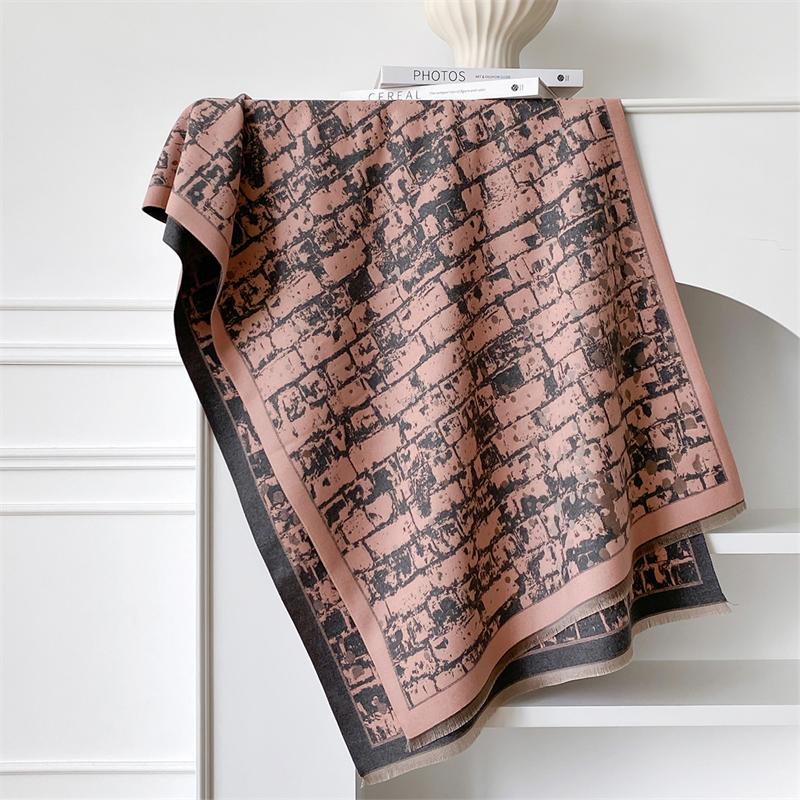 Winter Cashmere Scarf for Women Luxury Warm Shawl Geometric Print Windproof Cape Pashmina Handerchief Designer Female Scarf