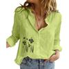 Women Fashion Cotton Linen Shirt Spring&Summer Casual Button-up Thin Top Floral Print Blouses