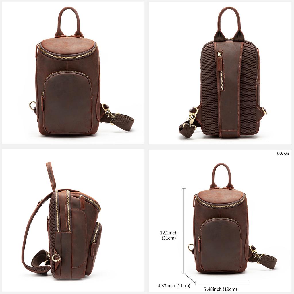 Мужская нагрудная сумка Crazy Horse Leather, винтажная, большая вместимость, через плечо, на голову, из натуральной коровьей кожи, мужская нагрудная сумка