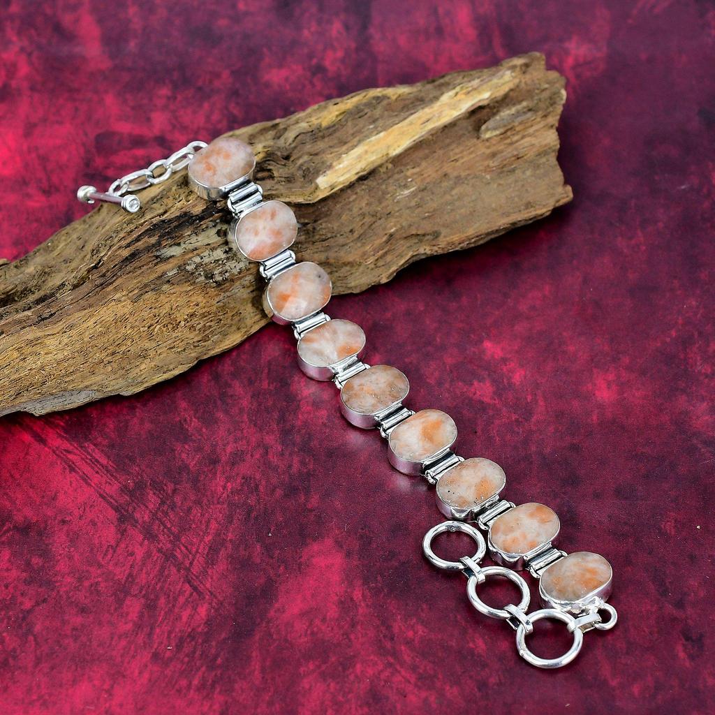 Браслет из цельного серебра Sunstone 925 пробы, браслет ручной работы с драгоценными камнями, подарки для жены, совершенно новый браслет