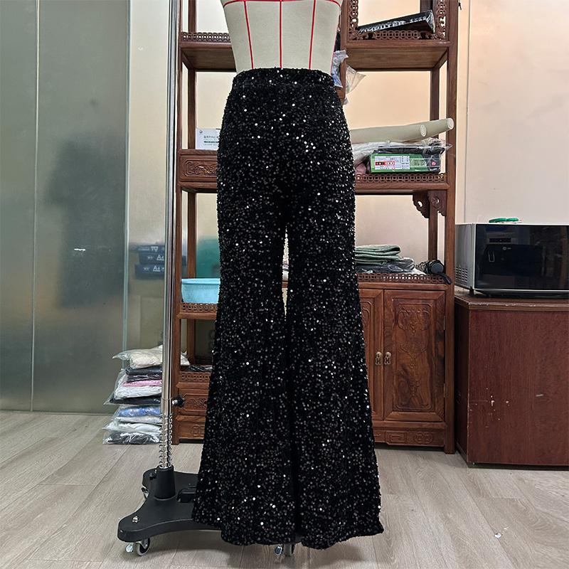 Women Sequin Pants Sparkly Glitter High Waist Shiny Bottoms Casual Fashion Club Party Trousers Holiday Outfits