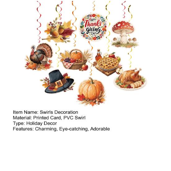Thanksgiving Hanging Swirls Decorations Turkey Pumpkin Maple Leaves Cutouts Ceiling Streamers for Autumn Party Supplies Holiday Home Decor