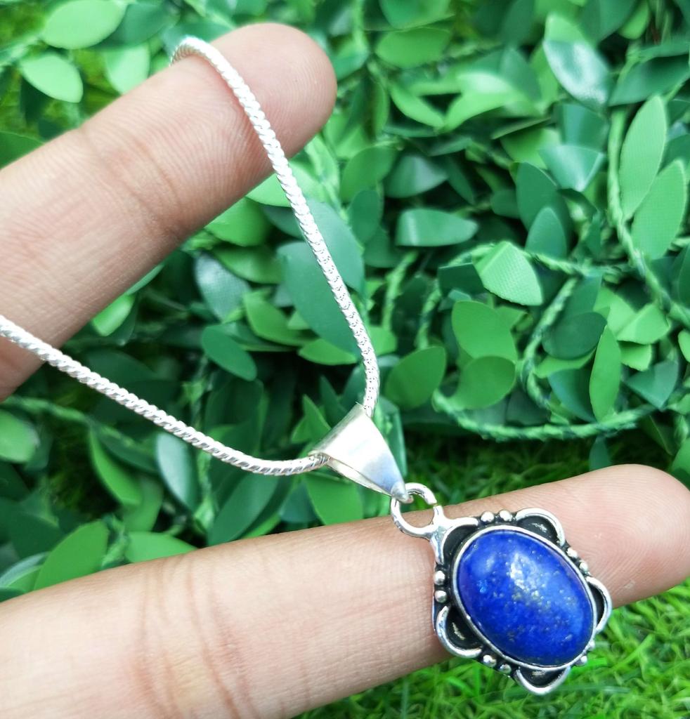 Lapis Lazuli Gemstone 925 Sterling Silver Plated Necklace Chain Pendant Jewelry NST-J2H4505