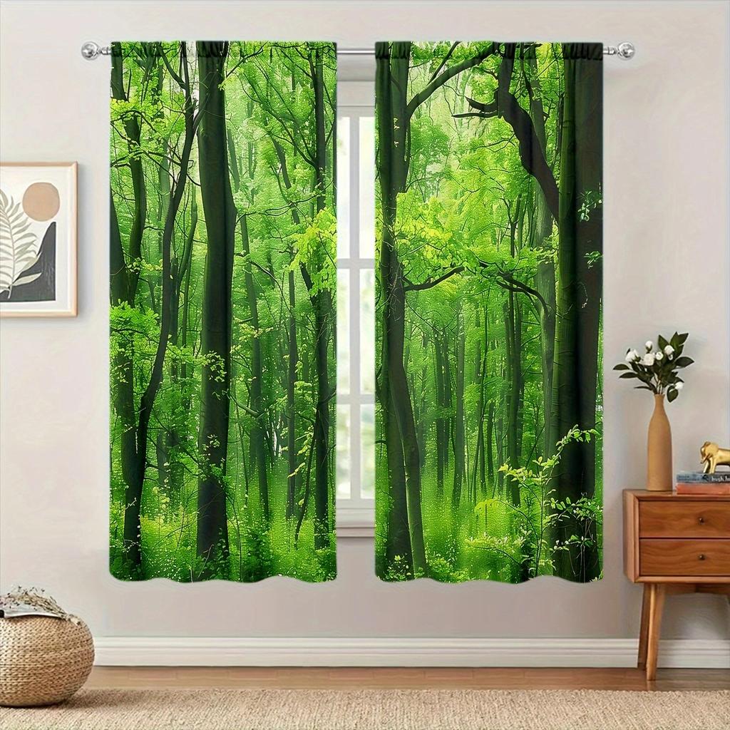 Forest Print Printed Curtain for Home Decor - Rod Pocket Window Treatment for Bedroom, Kitchen, Living Room