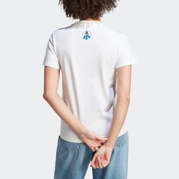 Adidas Однотонный свитер с круглым вырезом, спортивный стиль, короткий рукав, футболка, женские топы, белый IB4875