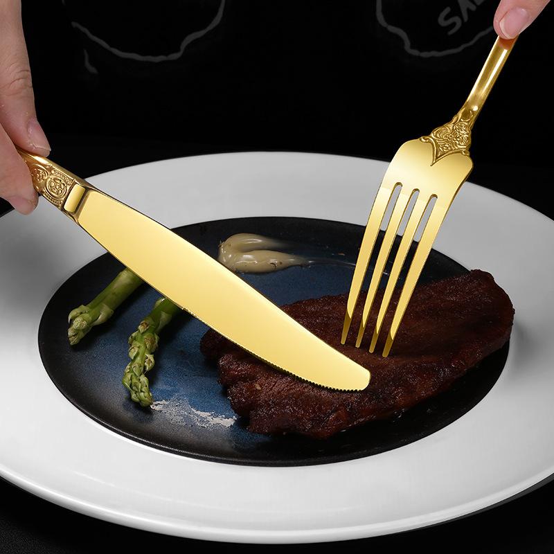 Кухонный набор столовых приборов из серебра и золота из нержавеющей стали Королевская десертная сервировочная ложка Вилки Ножи для стейков Столовые приборы Посуда в западном стиле Подарки