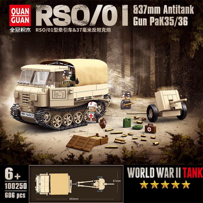 Немецкая армия WW2 RSO/01 гусеничный трактор и 37-мм противотанковая пушка Pak35/36 классическая модель военного оружия строительные блоки кирпичи игрушка подарок