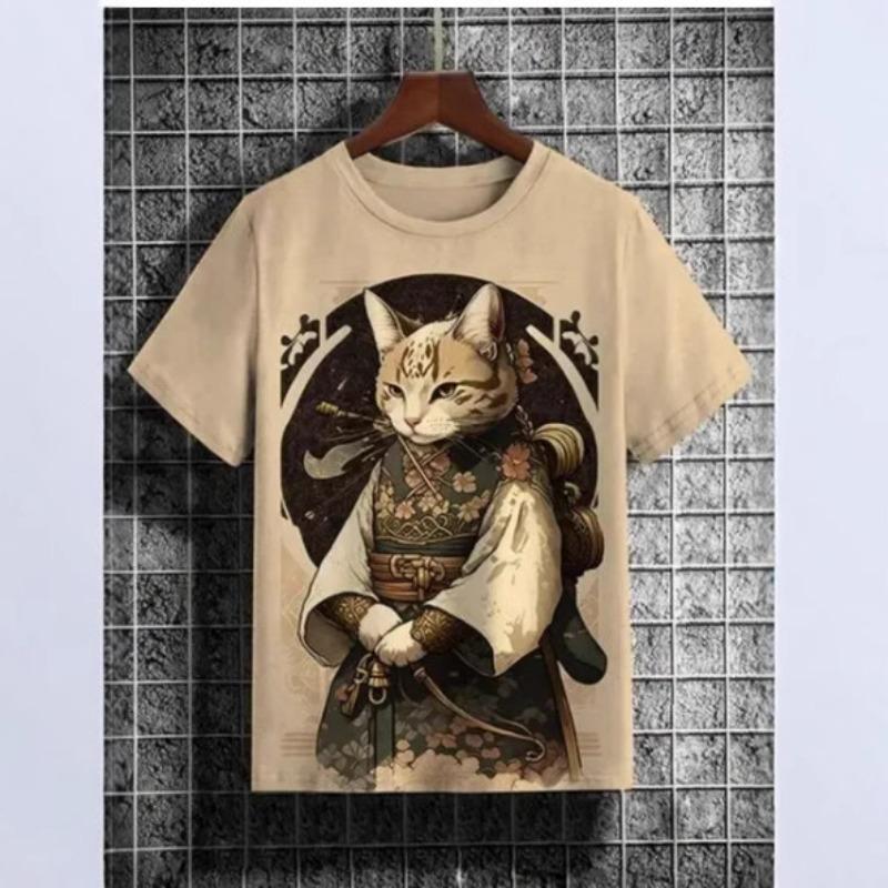 Летний топ с круглым вырезом и принтом 3D Warrior Cat, модные повседневные футболки с короткими рукавами для мужчин