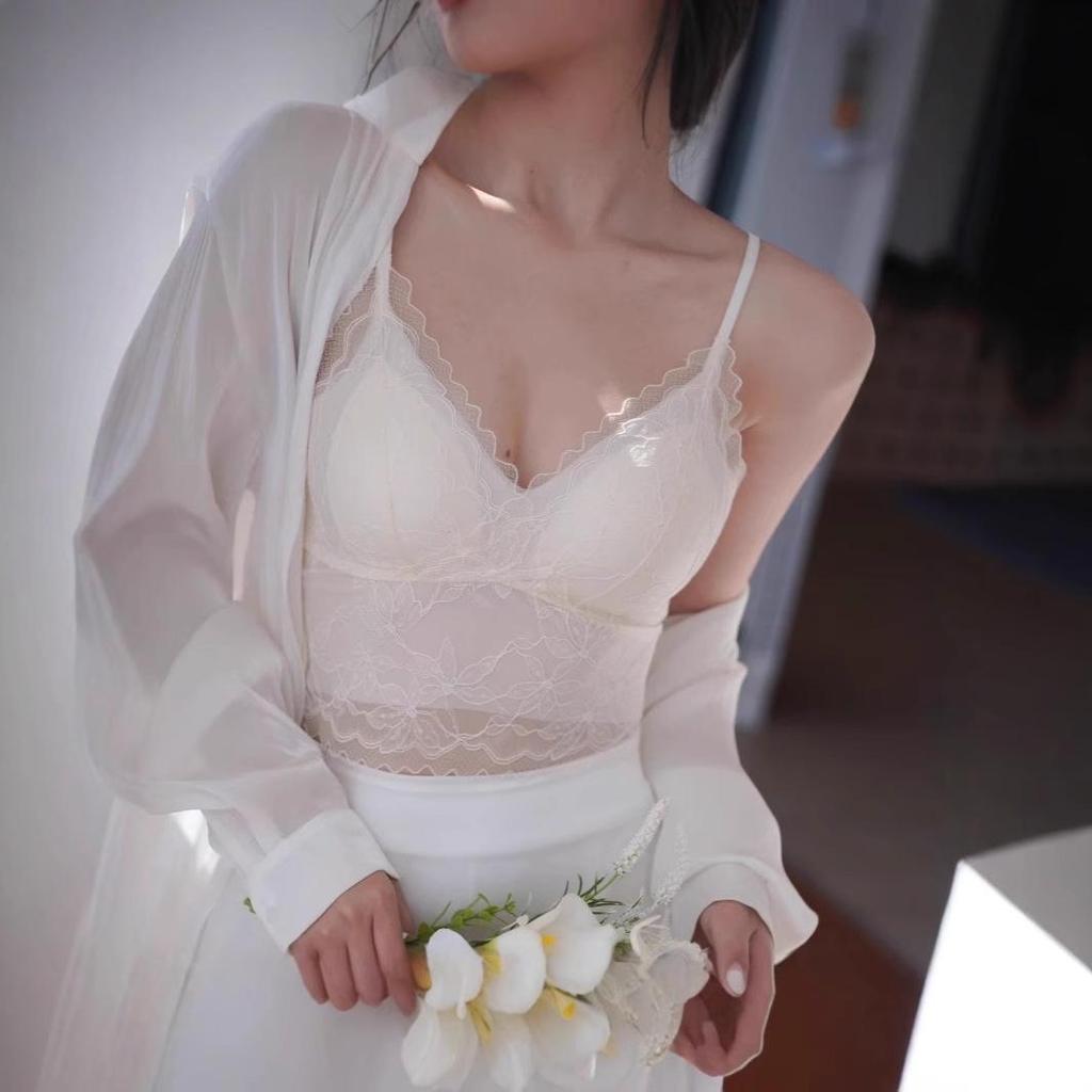 Кружевной топ-майка Ya Shuang с французской вышивкой, с фиксированными чашками и вкладышами - Универсальный и удобный