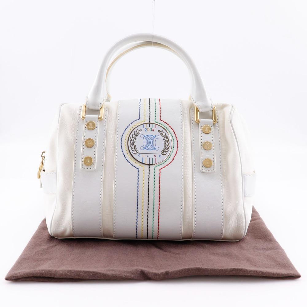 Celine Мини-сумка Boston 2004 Олимпиада в Афинах Лимитированная Белый нейлоновый канвас/кожа Женская Б/у