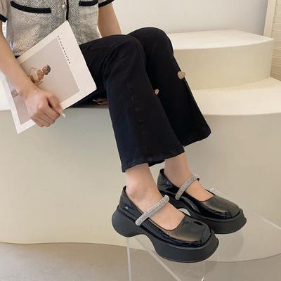 Ретро мода квадратный носок туфли летние новые британские стиль маленькие туфли из искусственной кожи туфли Мэри Джейн с мелкими стразами женская обувь