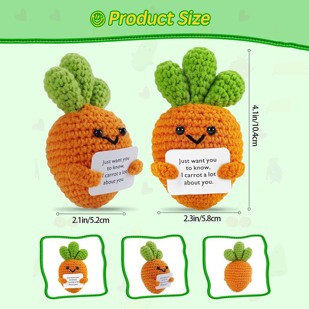 Positive Crochet Carrot Doll with Affirmation Card Home Room Decoration Funny Handmade Plush Wool Doll Ornaments Christmas Gifts