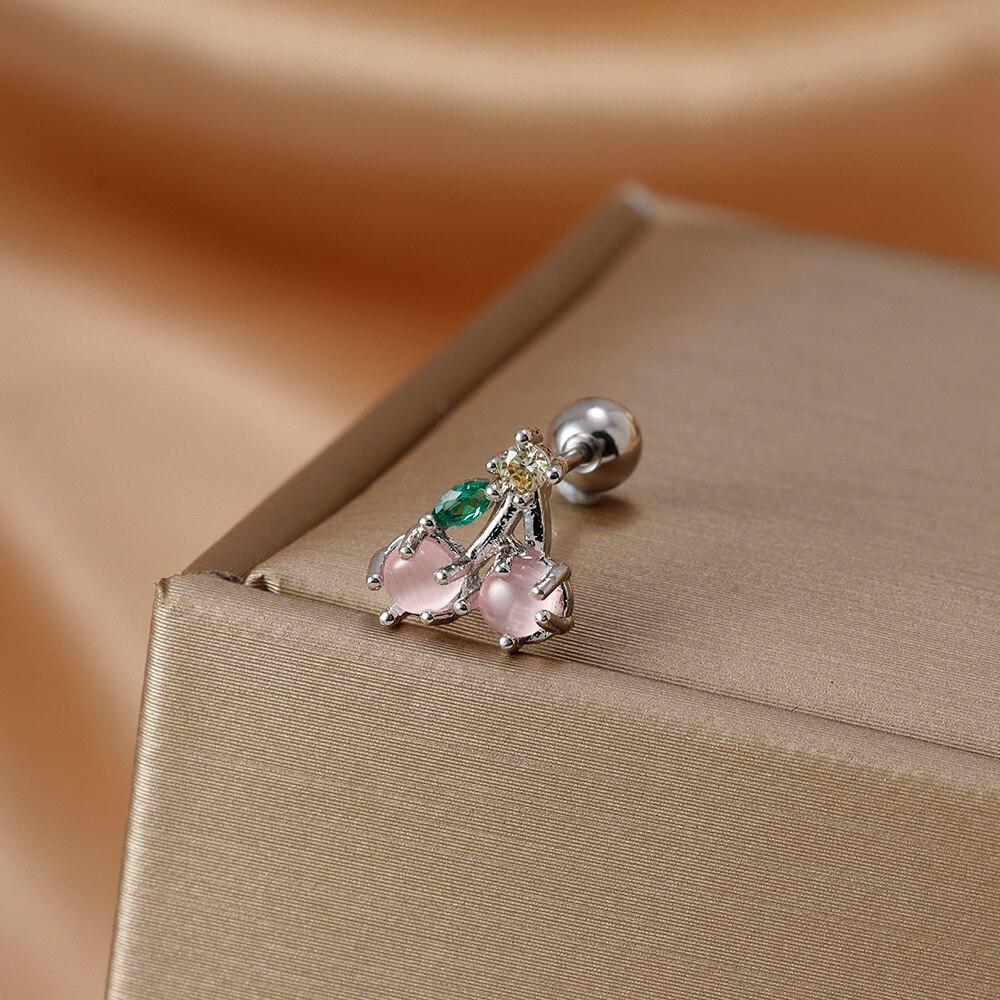 Fashion Stainless Steel Mini Zirconia Stud Earrings For Women Luxury Cute Fruits Helix Tragus Piercing Earrings Party Jewelry