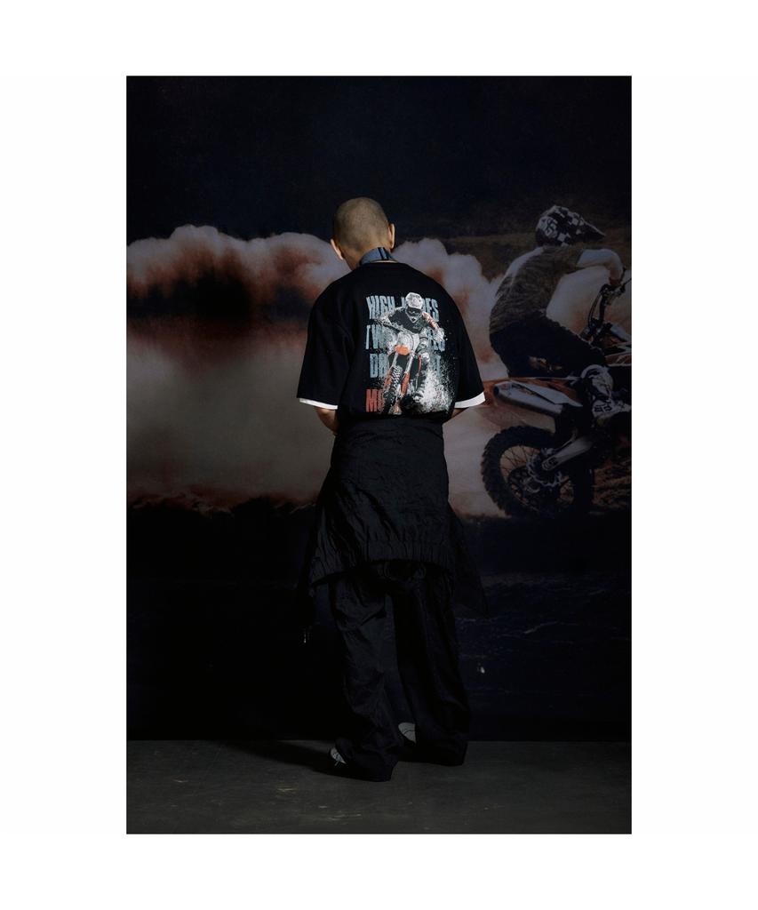 Silijeu Motorcycle Print Short Sleeve T-Shirt Satam26811Bkx