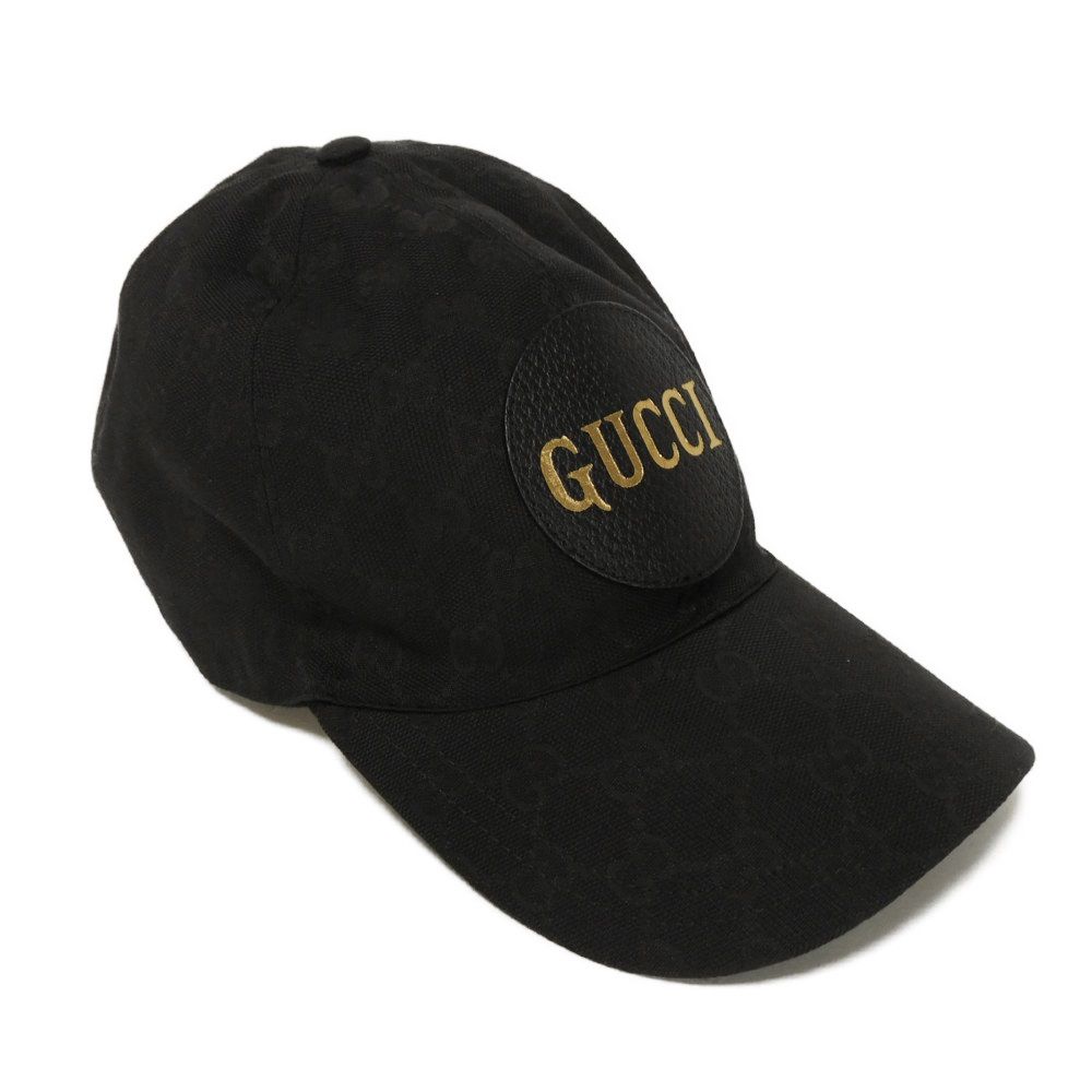 Used 9539 Logo Baseball Cap 576253 4HG53 1060 7919 Double G Gold Foil Embossed XL 23.6" GG Canvas Black Men's from