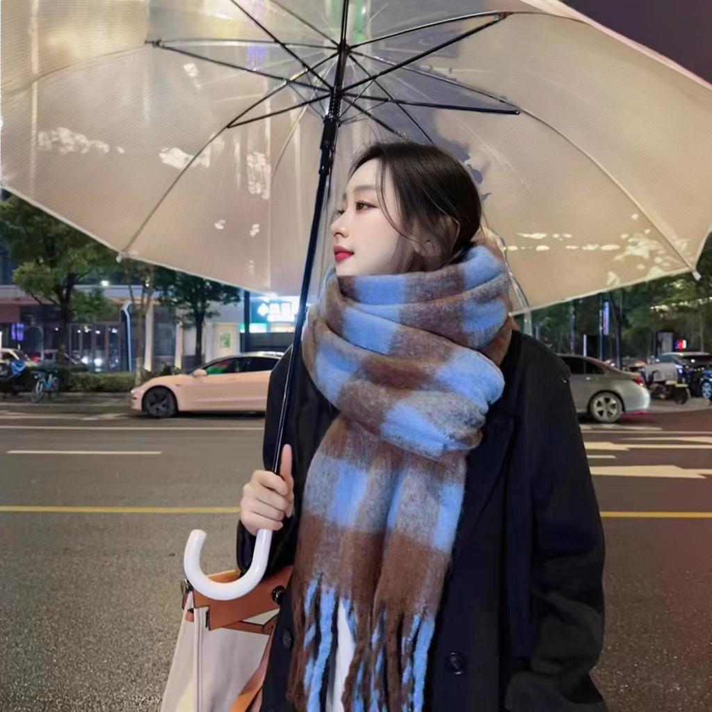 Mohair Braided Plush Scarf Women's Winter Thickened Warm Shawl Cold Scarf Soft