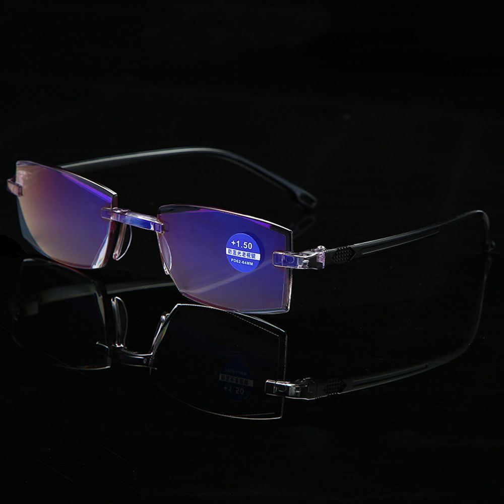 Anti-blue Light Reading Glasses Dual Light Presbyopia Eyeglasses Rimless Presbyopic Eyewear