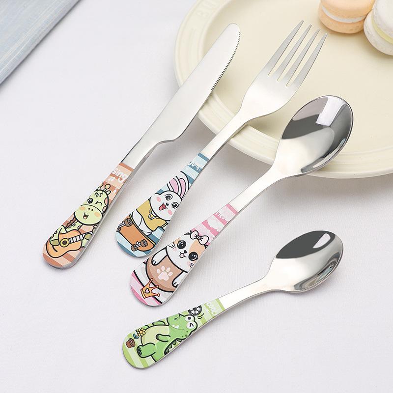1/4 шт. Набор столовых приборов из нержавеющей стали, мультяшные животные, милая вилка, детская ложка, вилка, столовая посуда, детская посуда, подарок