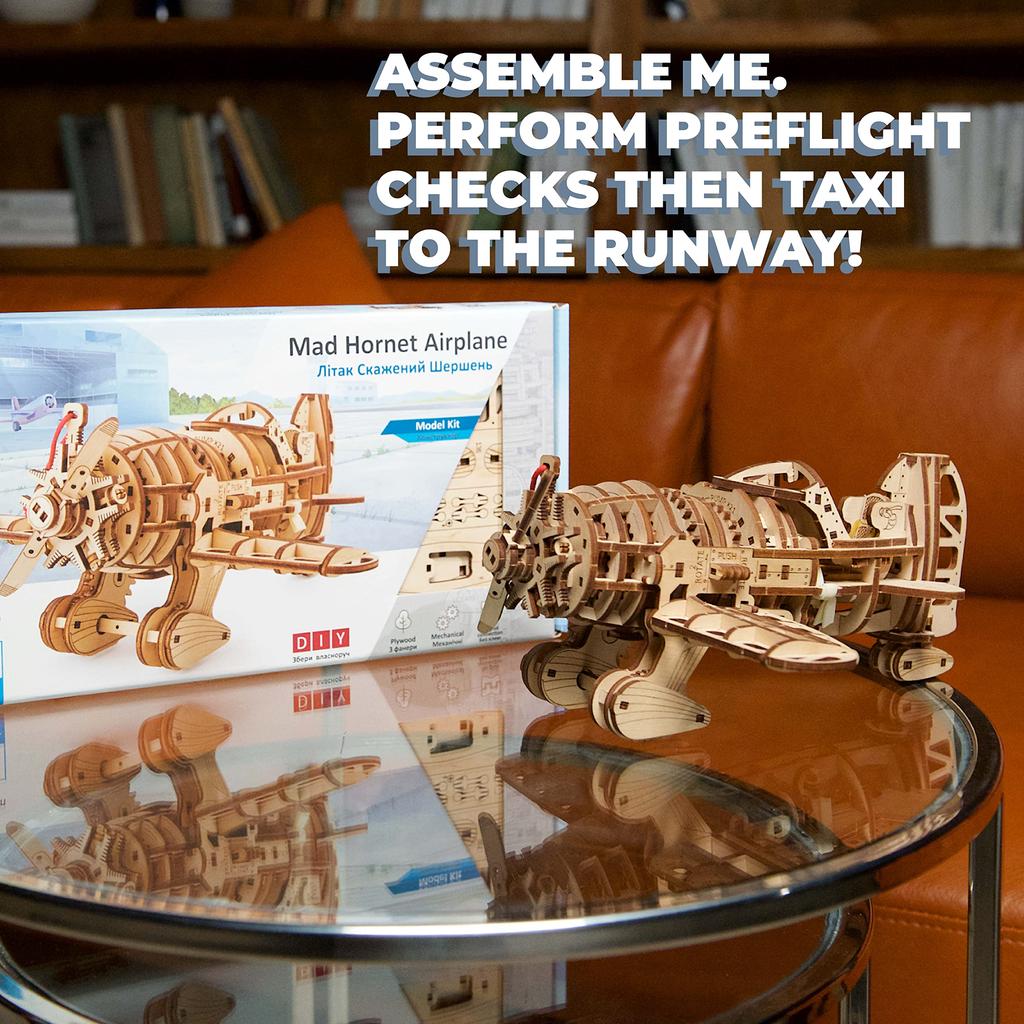 Ugears Mad Hornet Airplane 70183 Wooden Puzzle, Crafts & Model Building Kit, No Glue or Tools Required, for Adults