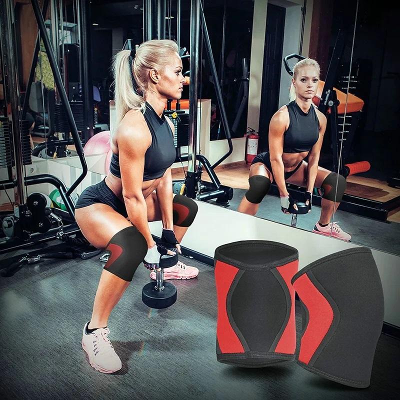 1 пара наколенников, подтяжки, поддержка для мужчин и женщин, спортивный компрессионный неопреновый наколенник для CrossFit, пауэрлифтинга, рукав 7 мм