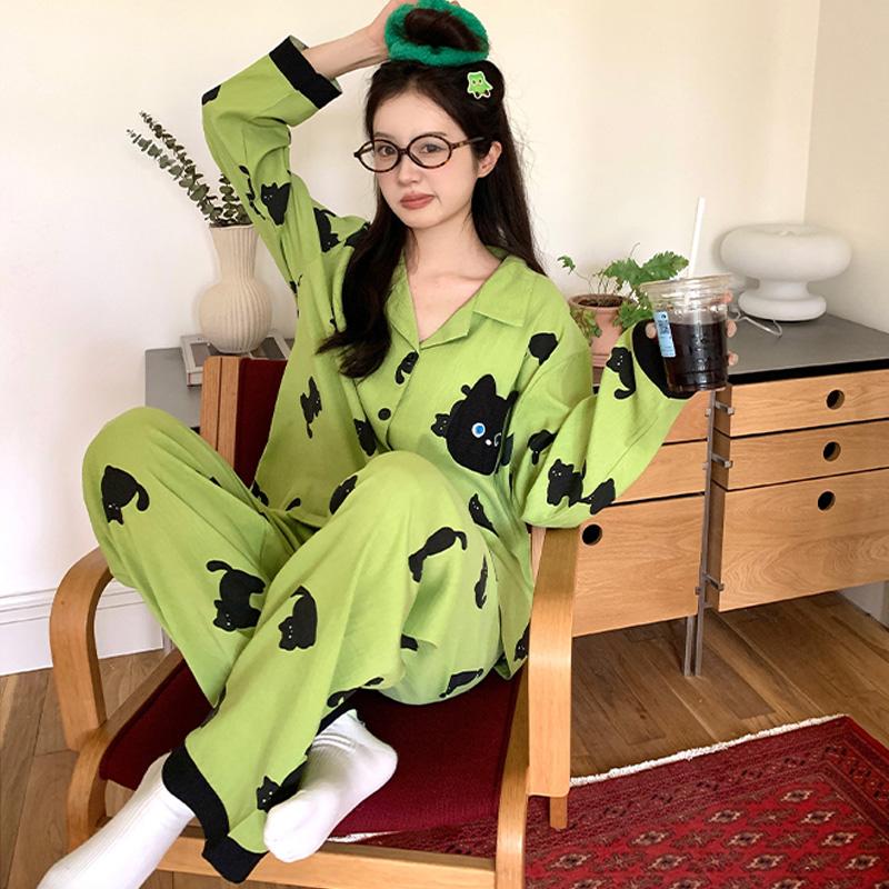 Осенний женский пижамный комплект с длинными рукавами и брюками, пижамный комплект из двух предметов, модный атласный женский повседневный молодежный для девушек, домашняя одежда, пижамы